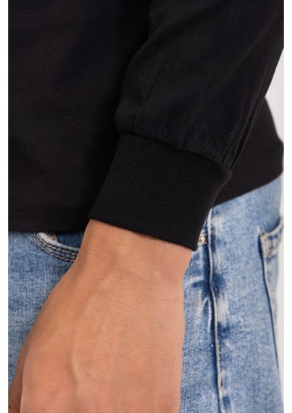 Erkek Bisiklet Yaka Uzun Kol Fanila Tişört Siyah