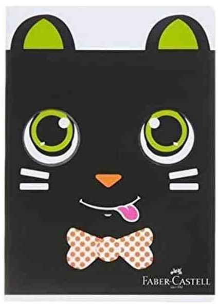 A4 40 Yaprak Kareli Siyah-Yeşil Kedi Desenli Dikişli Defter