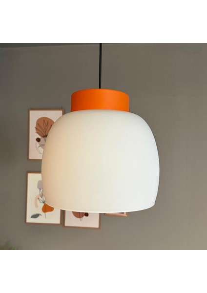 Dijon Beyaz Cam Sarkıt Avize Turuncu Başlık Salon Mutfak Avizeleri Pastane Modelleri