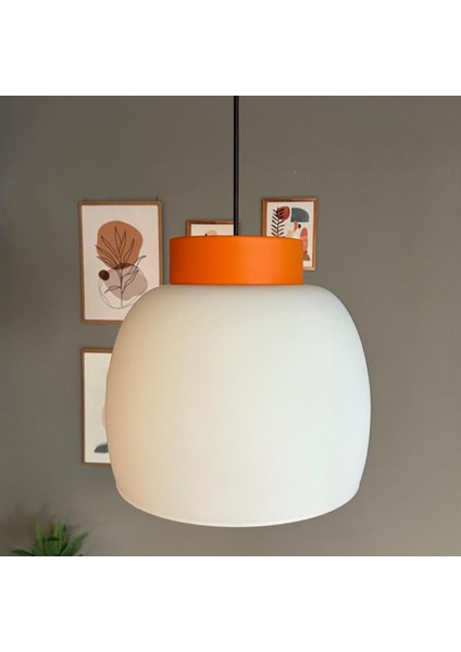 Dijon Beyaz Cam Sarkıt Avize Turuncu Başlık Salon Mutfak Avizeleri Pastane Modelleri modelleri