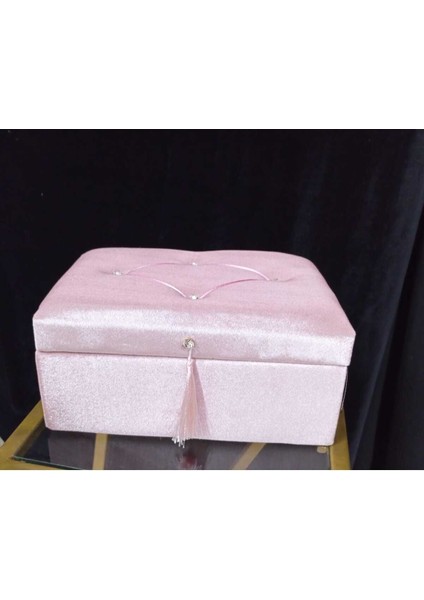 Gelin Çeyiz Makyaj Sandığı Lüx Ithal Kadife Kapitıne Model Taşlı Gelin Makyaj Sandığı Pudra