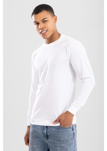 Erkek Bisiklet Yaka Uzun Kol Fanila Tişört Beyaz indirimleri