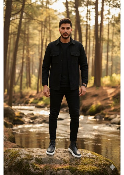 ZRJ207 Bağcıklı Ortopedik Taban Siyah Beyaz Erkek Spor Bot modelleri