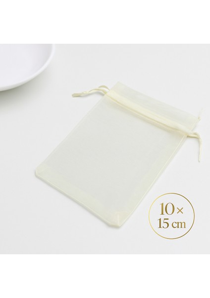 Krem Organze Şeffaf Tül Kese 100 Adet 10 x 15 cm Kına Çerez Kuruyemiş Altın Takı Söz Bohça Hediyelik Kese