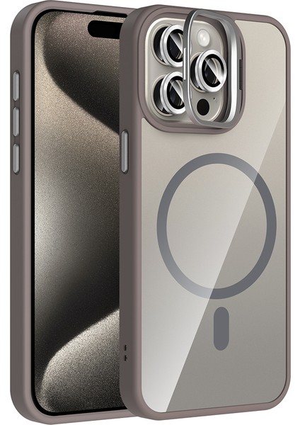 Apple iPhone 15 Pro Max Kılıf Kamera Lens Hediyeli Standlı M-Safe Şarj Özellikli Etro Kapak