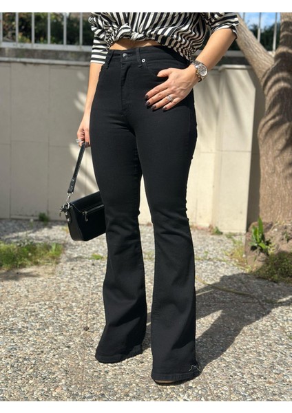 Siyah Likralı Ispanyol Paça Jean fiyatları