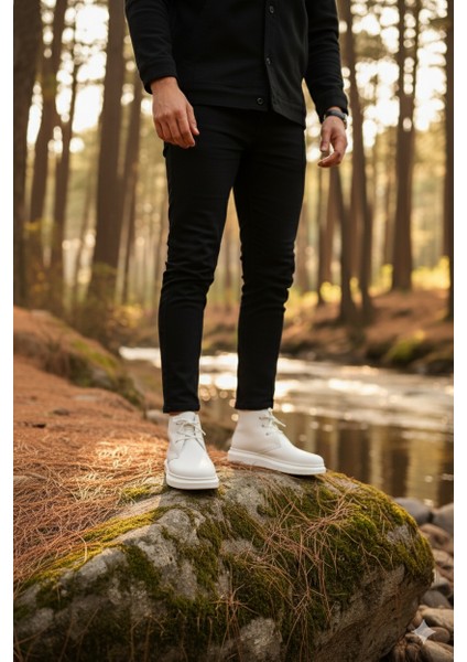 ZRJ207 Bağcıklı Ortopedik Taban Beyaz Erkek Spor Bot