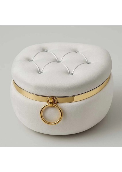 Gelin Çeyiz Makyaj Sandığı Lüx Ithal Kadife D Model Taşlı Plexi Detaylı Gelin Makyaj Sandığı Ekru
