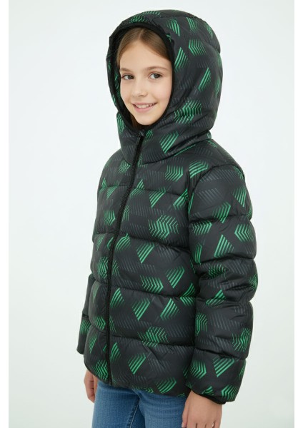 Erkek/kız Çocuk Kapüşonlu Su ve Rüzgar Geçirmez Cepli Kışlık Şişme Mont