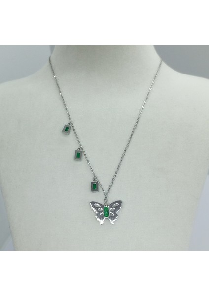 Çelik Silver Taşlı Kelebek Kolye fiyatları
