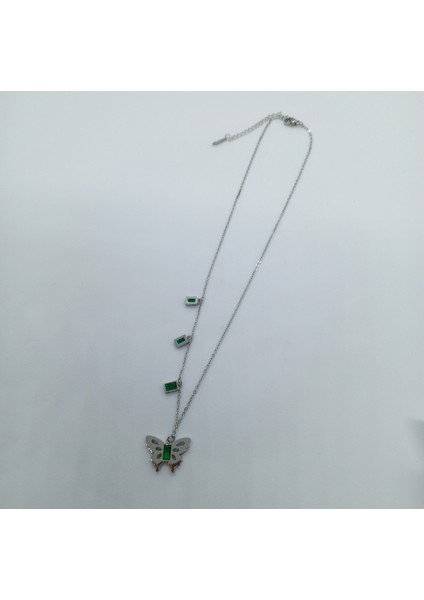 Çelik Silver Taşlı Kelebek Kolye modelleri