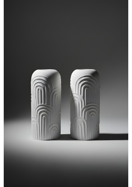 Bohem Desenli Beton Vazo 2’li Set – Dekoratif Modern Tasarım