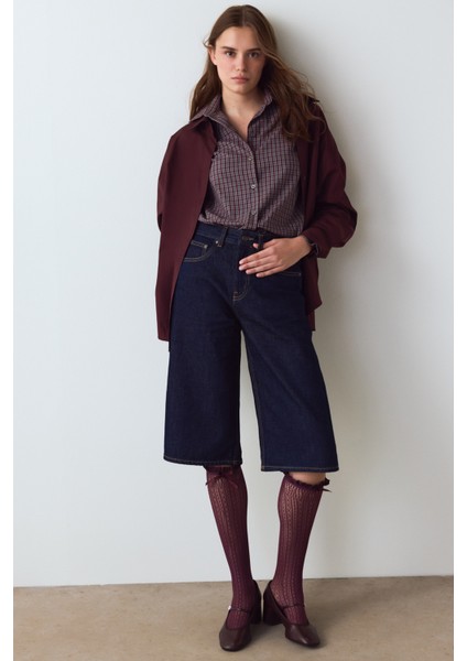 Mürdüm Fiyonk Detaylı Kurdela Desenli File Pantolon Çorabı