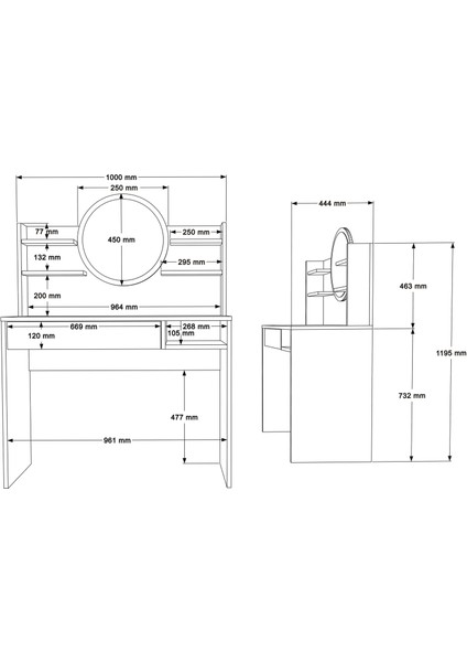 Leena Makyaj Masası Aynalı Raflı Çekmeceli Sepet-Antrasit LA28-SA