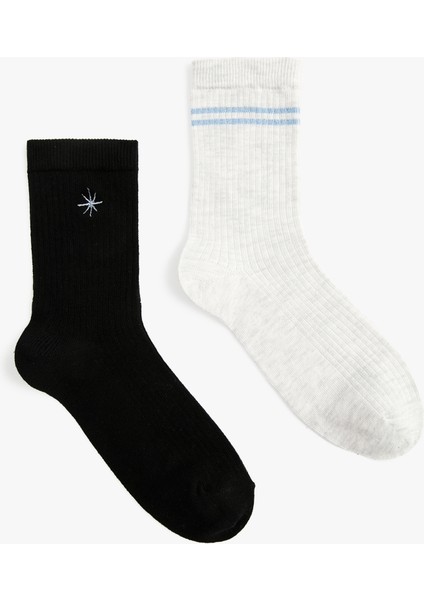 Pamuklu Soket Işlemeli 2'li Çorap Seti fiyatları
