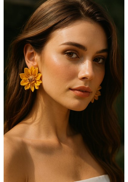 Sun Glow El Yapımı Sarı Lotus Çiçek Küpe - Farklı ve Şık