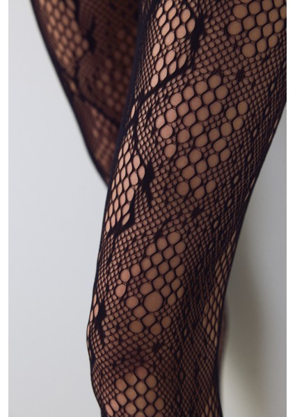 Siyah Yılan Desenli File Külotlu Çorap fiyatları