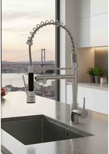 Chefline Proflex Yaylı Krom Endüstriyel Mutfak Bataryası | Ev ve Profesyonel Kullanım Için