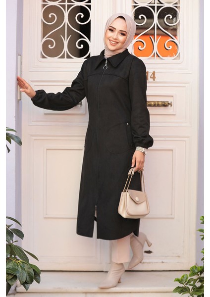 Fermuarlı Siyah Tesettür Süet Kap 4438S fiyatları