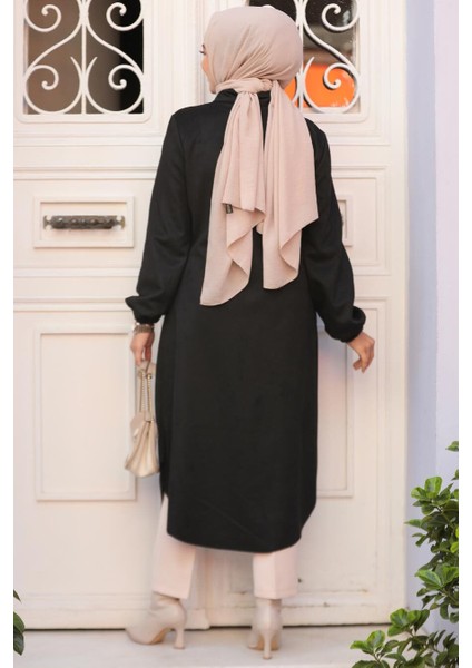 Fermuarlı Siyah Tesettür Süet Kap 4438S modelleri