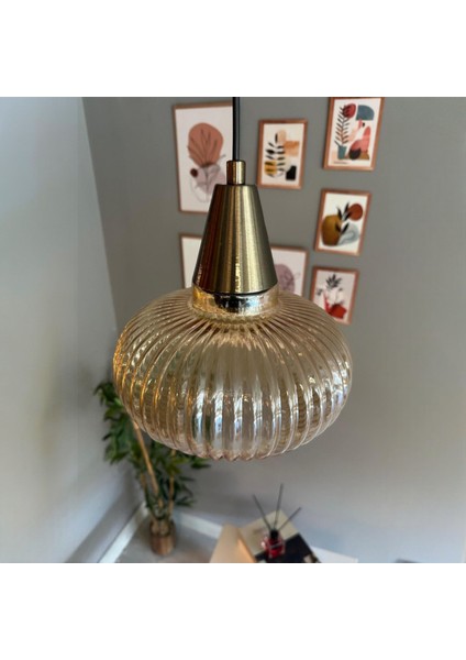 Ruiz Cam Bal Rengi Tekli Avize Eskitme Huni Başlık Retro Sarkıt Lamba Restoran Salon Aydınlatma fiyatları