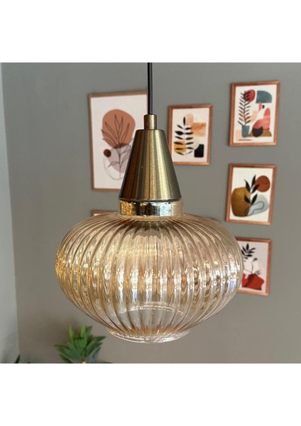 Ruiz Cam Bal Rengi Tekli Avize Eskitme Huni Başlık Retro Sarkıt Lamba Restoran Salon Aydınlatma modelleri