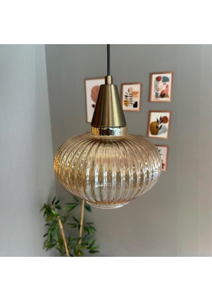 Ruiz Cam Bal Rengi Tekli Avize Eskitme Huni Başlık Retro Sarkıt Lamba Restoran Salon Aydınlatma fırsatları