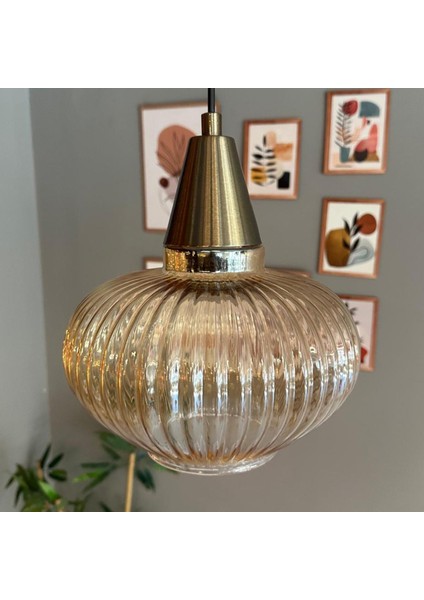 Ruiz Cam Bal Rengi Tekli Avize Eskitme Huni Başlık Retro Sarkıt Lamba Restoran Salon Aydınlatma indirimleri