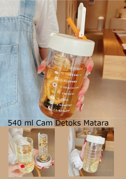 Cam Detoks Matara Süzgeçli Pipetli Detoks Su Matara Detoks Şişe Gıdaya Uygun Pp+Pc ve Bpa Içermez