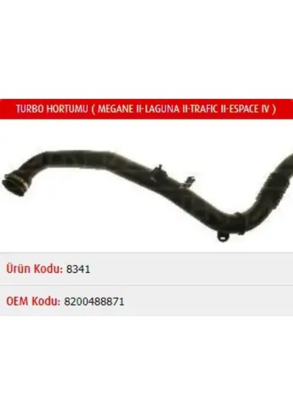 M8341 Turbo Hortumu 8200488871