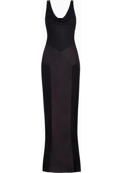 Cowl Neck Satin Panel Gown Draped Bias Cut Maxi Dress Kadın Elbise fiyatları
