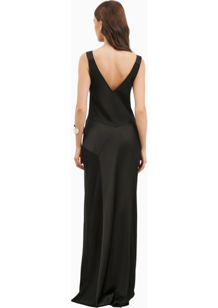 Cowl Neck Satin Panel Gown Draped Bias Cut Maxi Dress Kadın Elbise modelleri