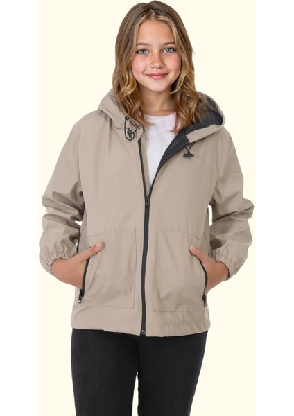 Erkek/Kız Çocuk Kapüşonlu Su ve Rüzgar Geçirmez Cepli Kışlık Yağmurluk