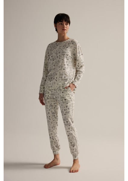 Kadın Pamuklu Uzun Kollu Pijama Takımı