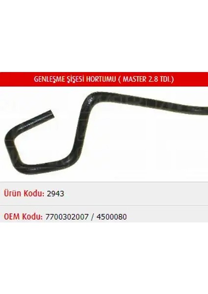 M2943 Yedek Su Deposu Hortumu 4500080 7700302007