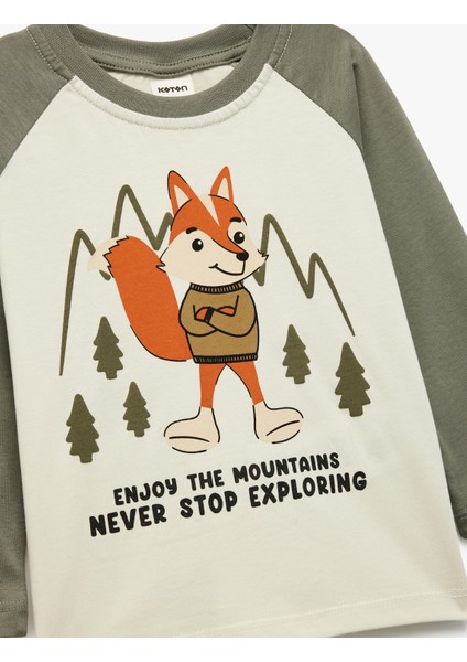 Uzun Kollu Bisiklet Yaka Baskılı Pamuklu Tişört modelleri