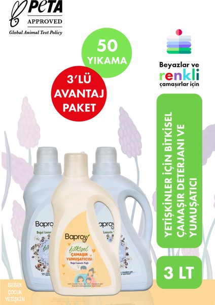 Bitkisel Çamaşır Deterjanı 2 lt + Bitkisel Çamaşır Yumuşatıcısı Doğal Lavanta Yağlı 1 lt