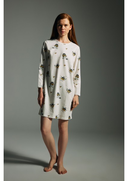 Kadın Pamuklu Uzun Kollu Gecelik