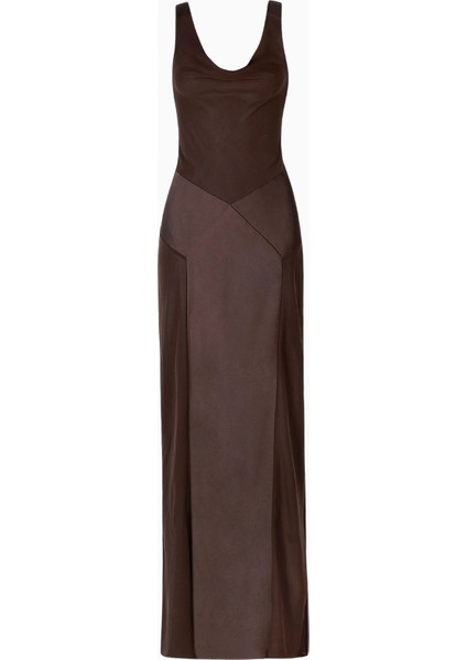 Cowl Neck Satin Panel Gown Draped Bias Cut Maxi Dress Kadın Elbise fiyatları
