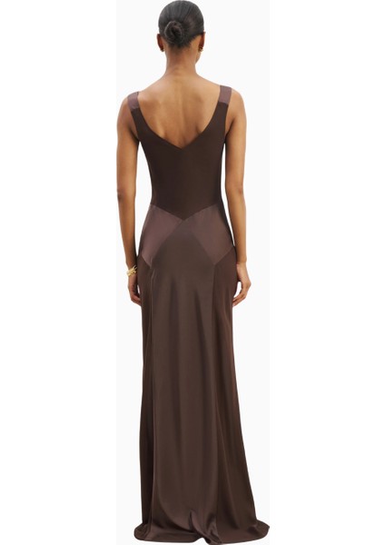 Cowl Neck Satin Panel Gown Draped Bias Cut Maxi Dress Kadın Elbise modelleri