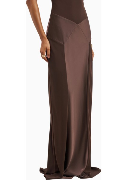 Cowl Neck Satin Panel Gown Draped Bias Cut Maxi Dress Kadın Elbise
