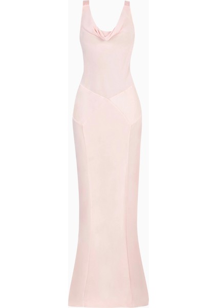 Cowl Neck Satin Panel Gown Draped Bias Cut Maxi Dress Kadın Elbise fiyatları