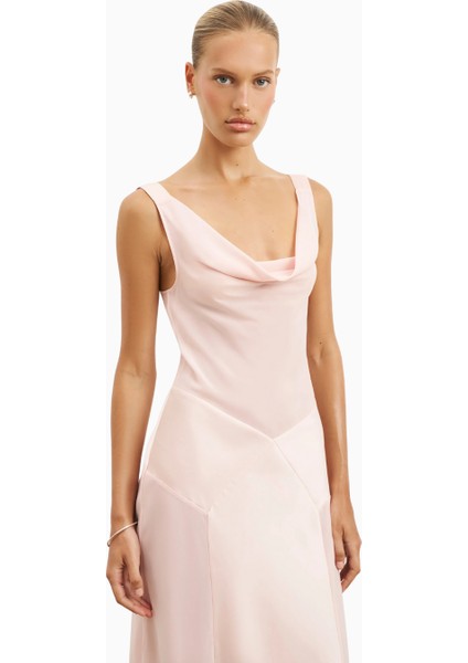 Cowl Neck Satin Panel Gown Draped Bias Cut Maxi Dress Kadın Elbise indirimleri