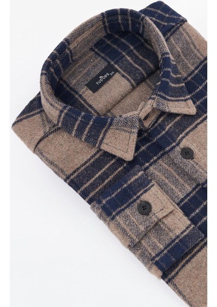 Erkek Big Size Büyük Beden Uzun Kollu Cepli Kareli Kışlık Oduncu Gömlek