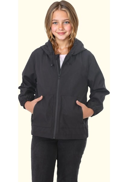 Erkek/Kız Çocuk Kapüşonlu Su ve Rüzgar Geçirmez Cepli Kışlık Yağmurluk