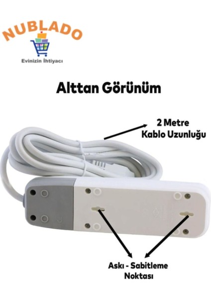 Grup Priz 3'lü - (2 Metre) Anahtarlı Topraklı Seyyar Ara Kablolu Uzatma Kablolusu Üçlü Piriz fiyatları