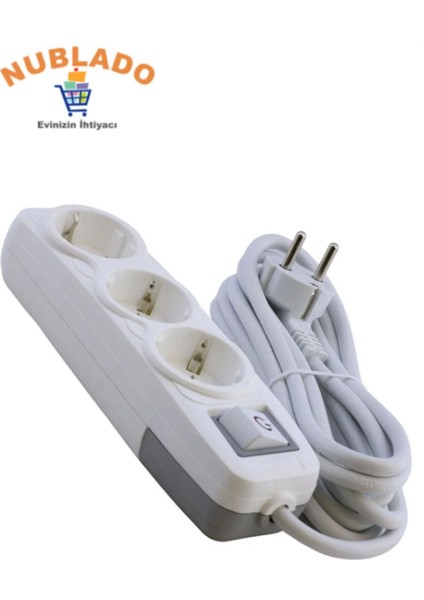 Grup Priz 3'lü - (2 Metre) Anahtarlı Topraklı Seyyar Ara Kablolu Uzatma Kablolusu Üçlü Piriz indirimleri