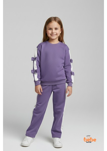 Kız Çocuk 2’li Fiyonklu Eşofman ve Pijama Takımı %100 Pamuklu Rahat Kumaş,şık ,günlük Eşofman Takımı