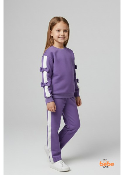 Kız Çocuk 2’li Fiyonklu Eşofman ve Pijama Takımı %100 Pamuklu Rahat Kumaş,şık ,günlük Eşofman Takımı modelleri