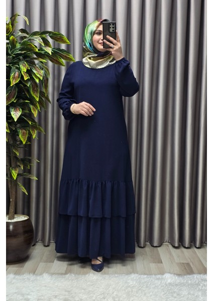 Kadın Tesettür Giyim Büyük Beden Iki Katlı Krep Elbise